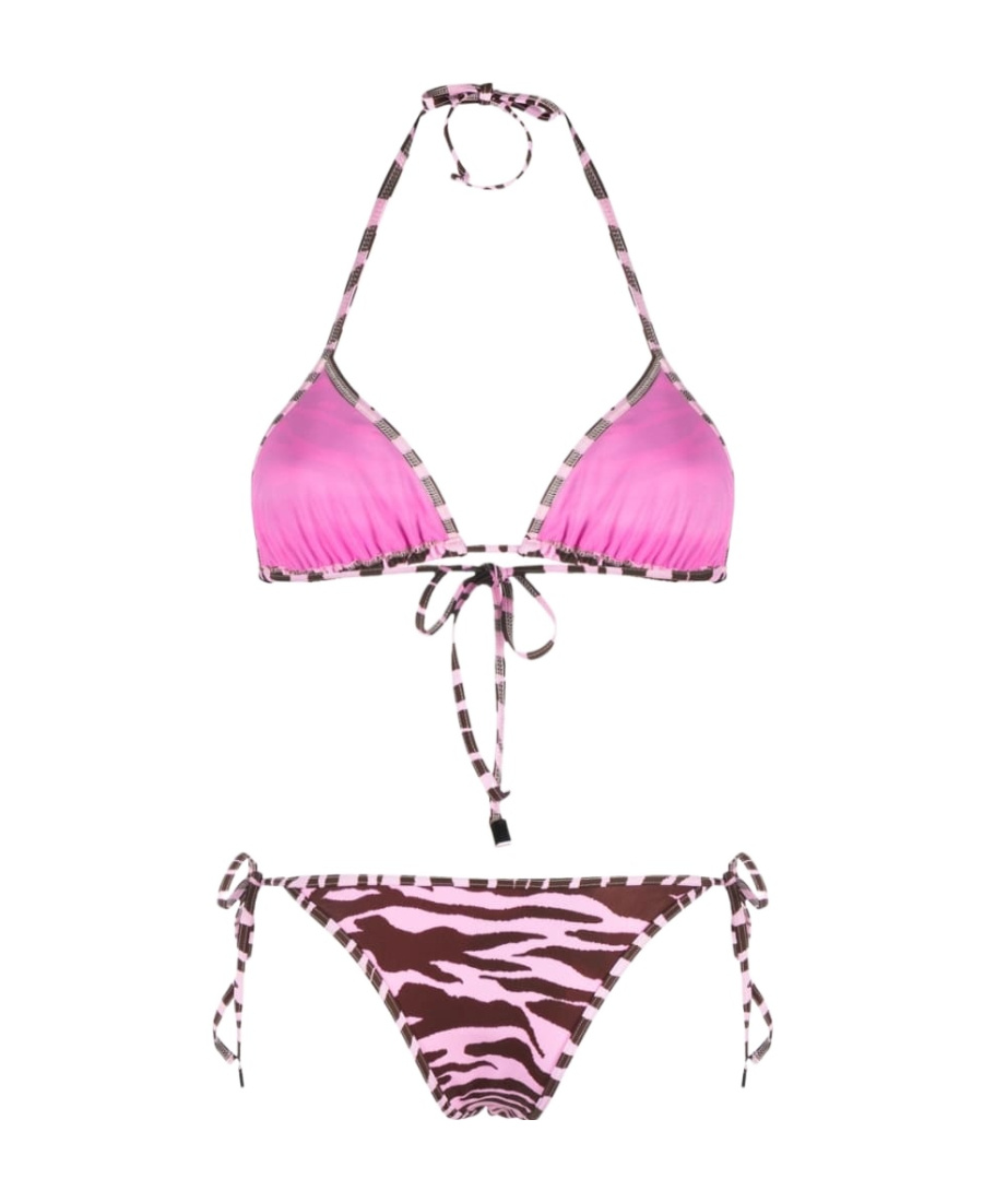 Attico Zebra-print Bikini In Pink