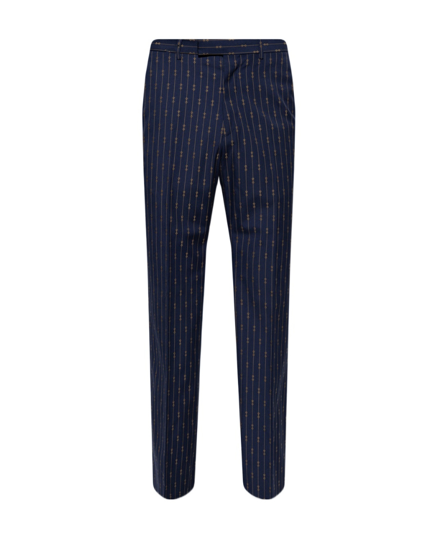 Gucci Horsebit-print Straight-leg Trousers In Blue