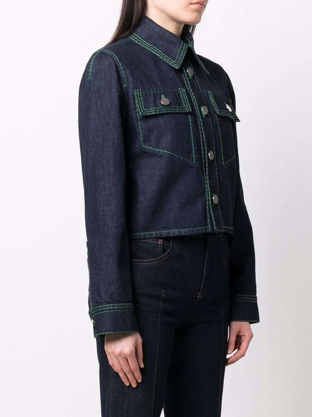 BOTTEGA VENETA CONTRAST-STITCH CROPPED DENIM SHIRT