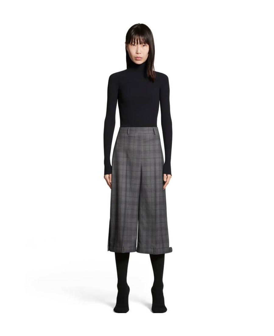 Balenciaga Check-pattern Wool Shorts In Gray