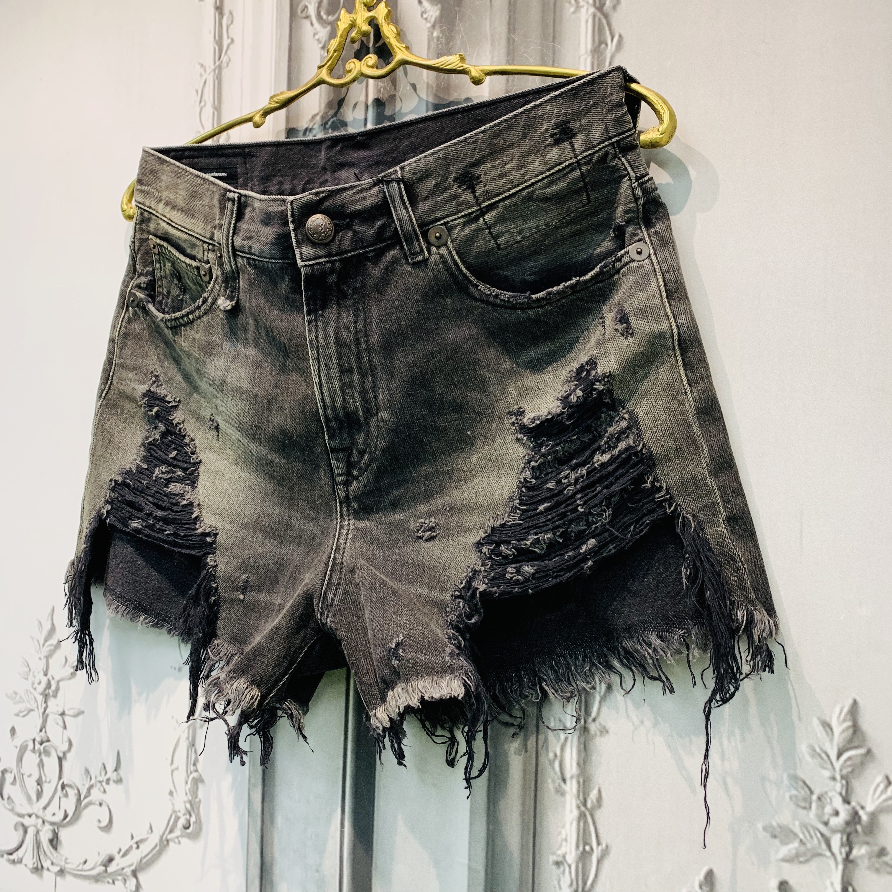 R13 High Rise Distressed Denim Shorts In Black