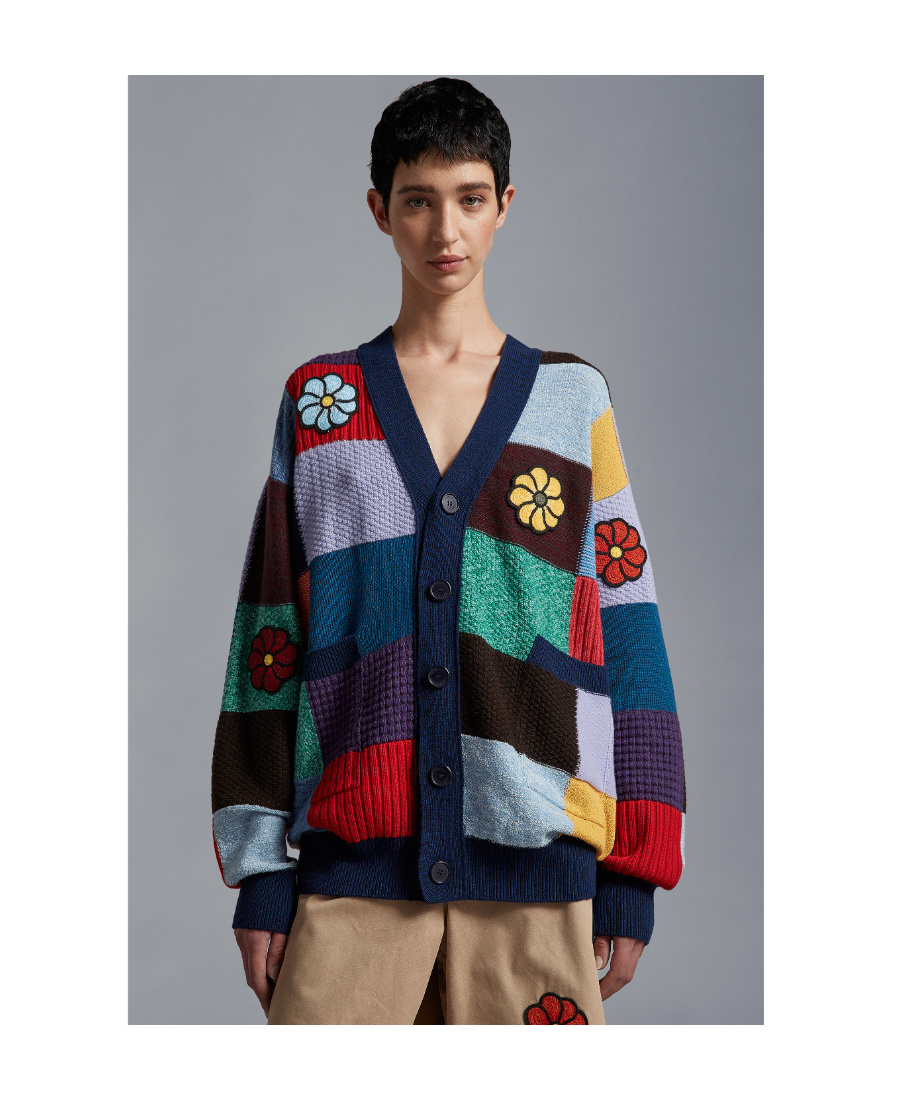 Moncler X Jw Anderson Patchwork V-neck Cardigan In Multicolor