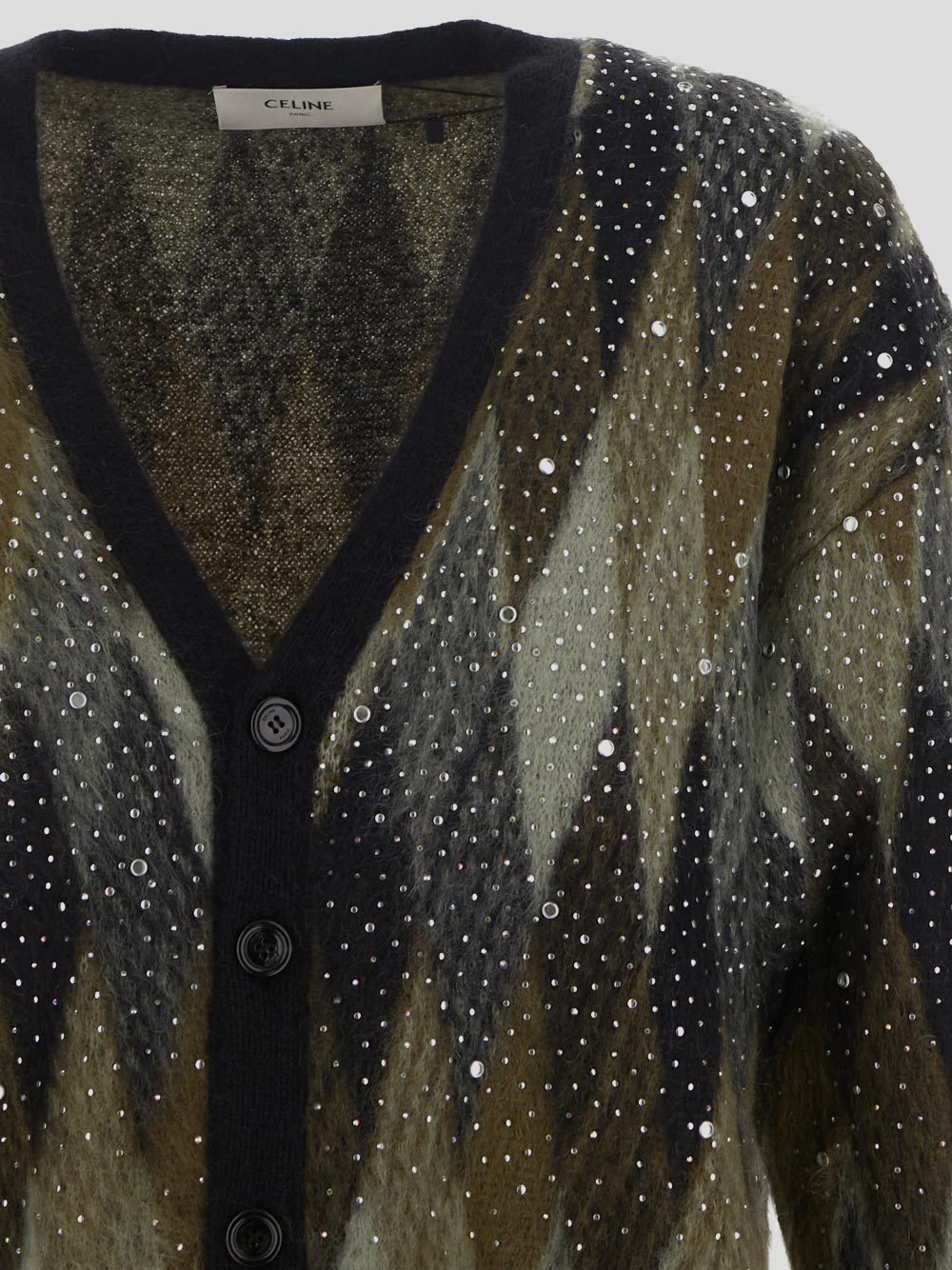 Celine Long Embroidered Cardigan With Brushed Mohair In Black