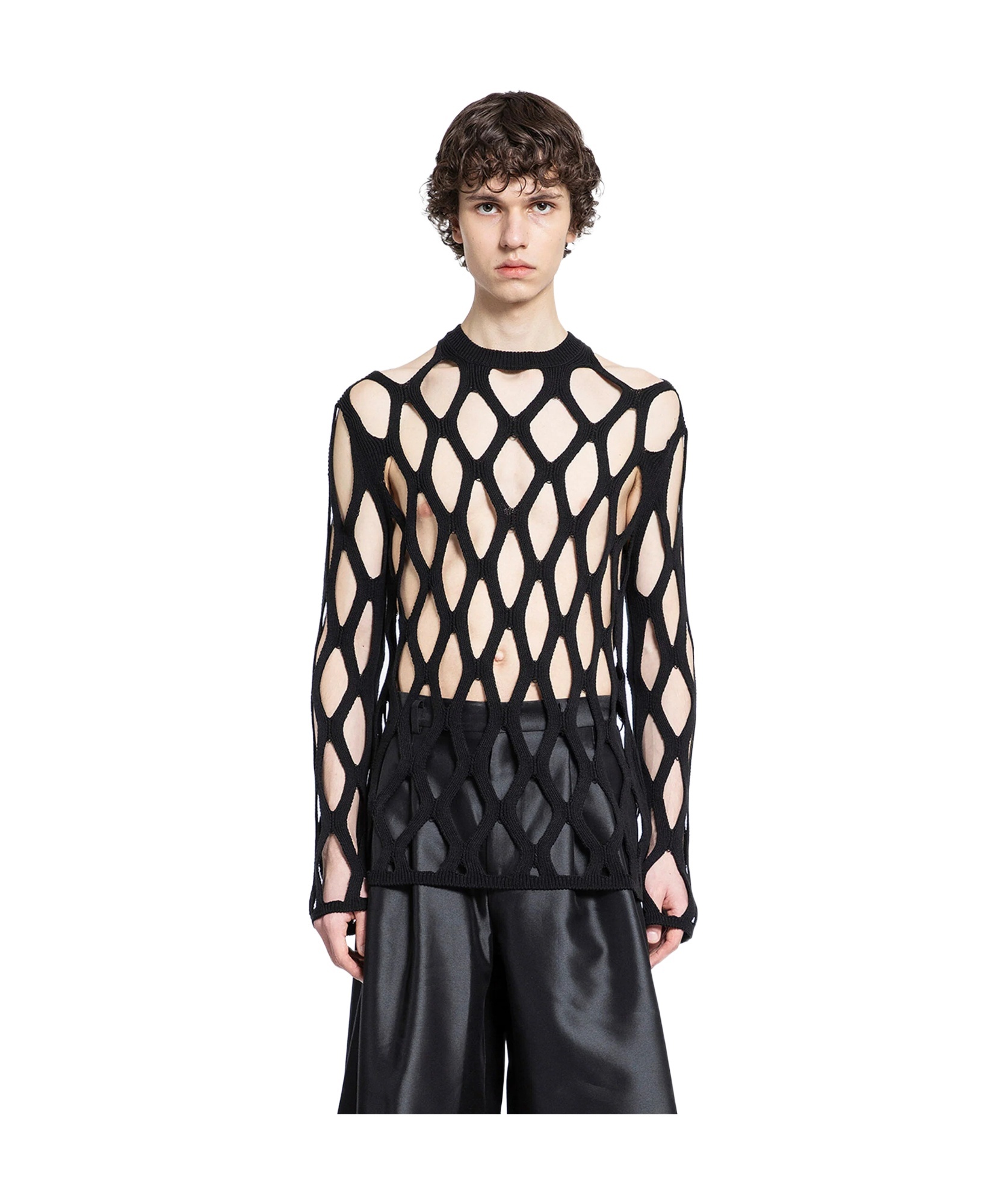 Comme Des Garçons Open-knit Crew-neck Jumper In Black
