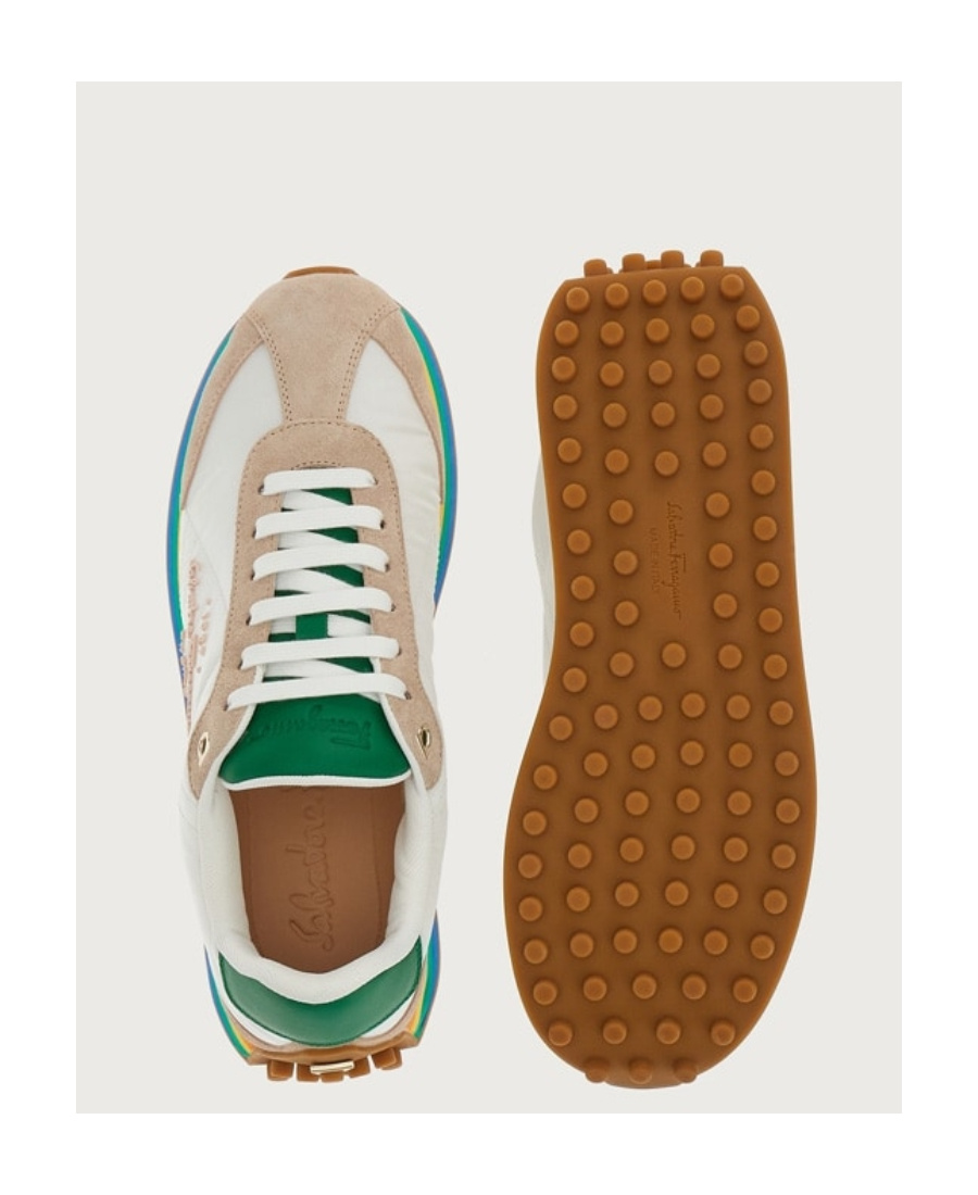 Ferragamo Iggy Rainbow-sole Sneakers In White
