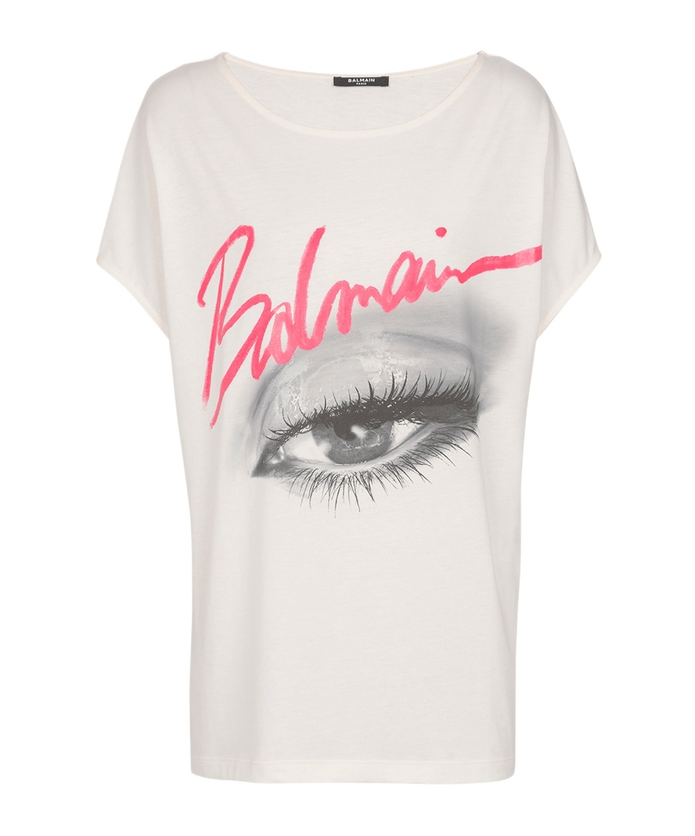 Shop Balmain Boatneck Eye Print Top In White