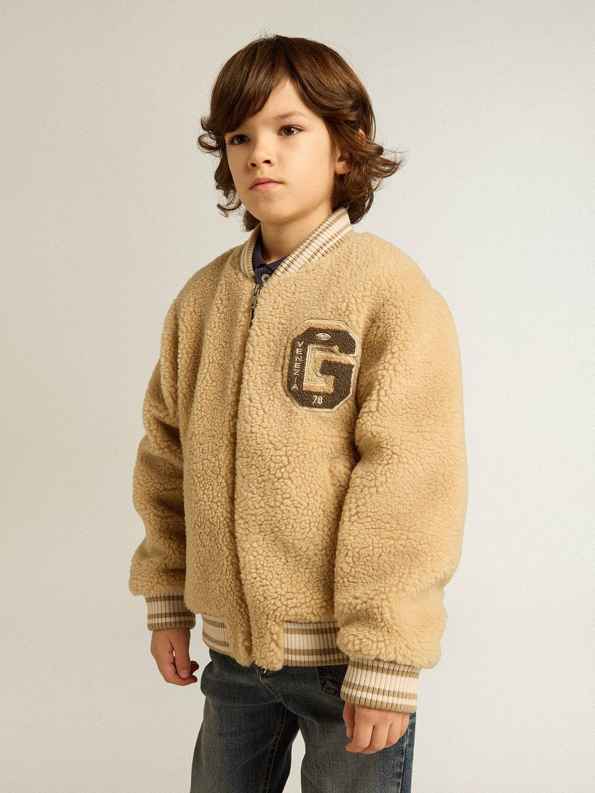 Golden Goose Logo Patch Bomber Jacket In Nude
