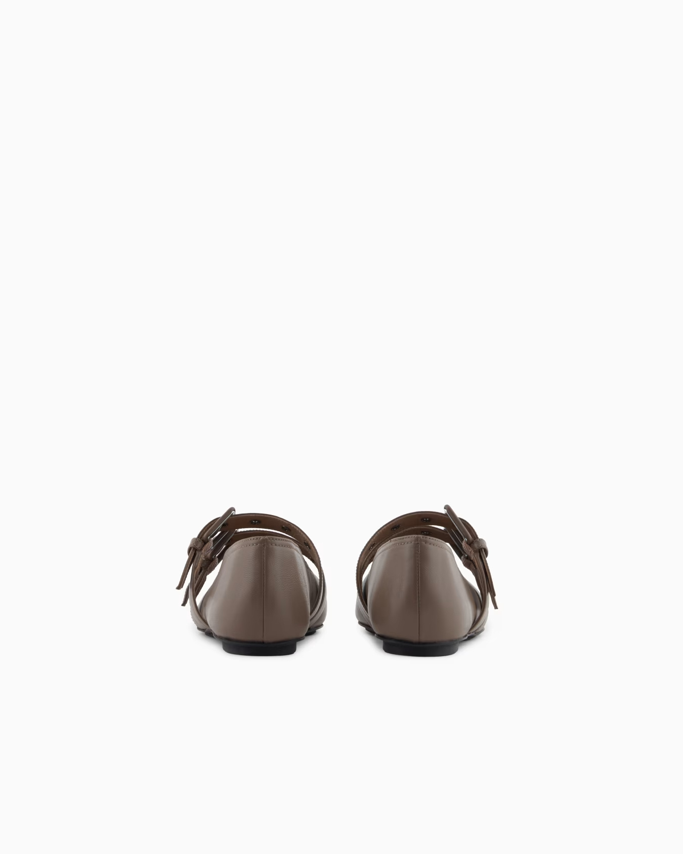 Emporio Armani Nappa-leather Square-toed Ballerinas With Double Strap In Brown