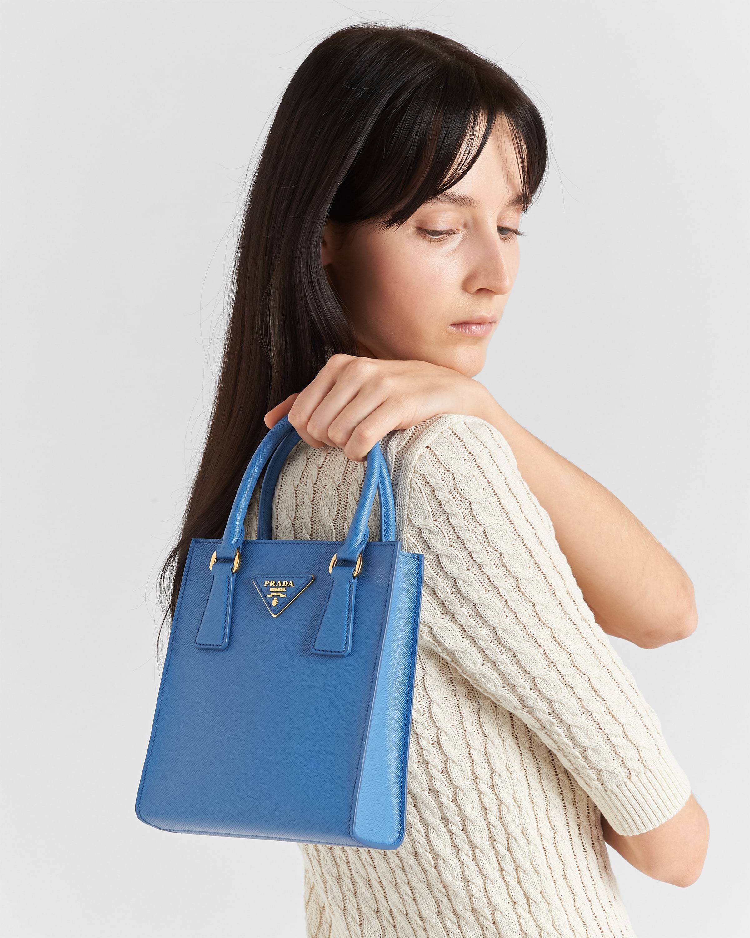 Shop Prada Saffiano Leather Handbag In Blue