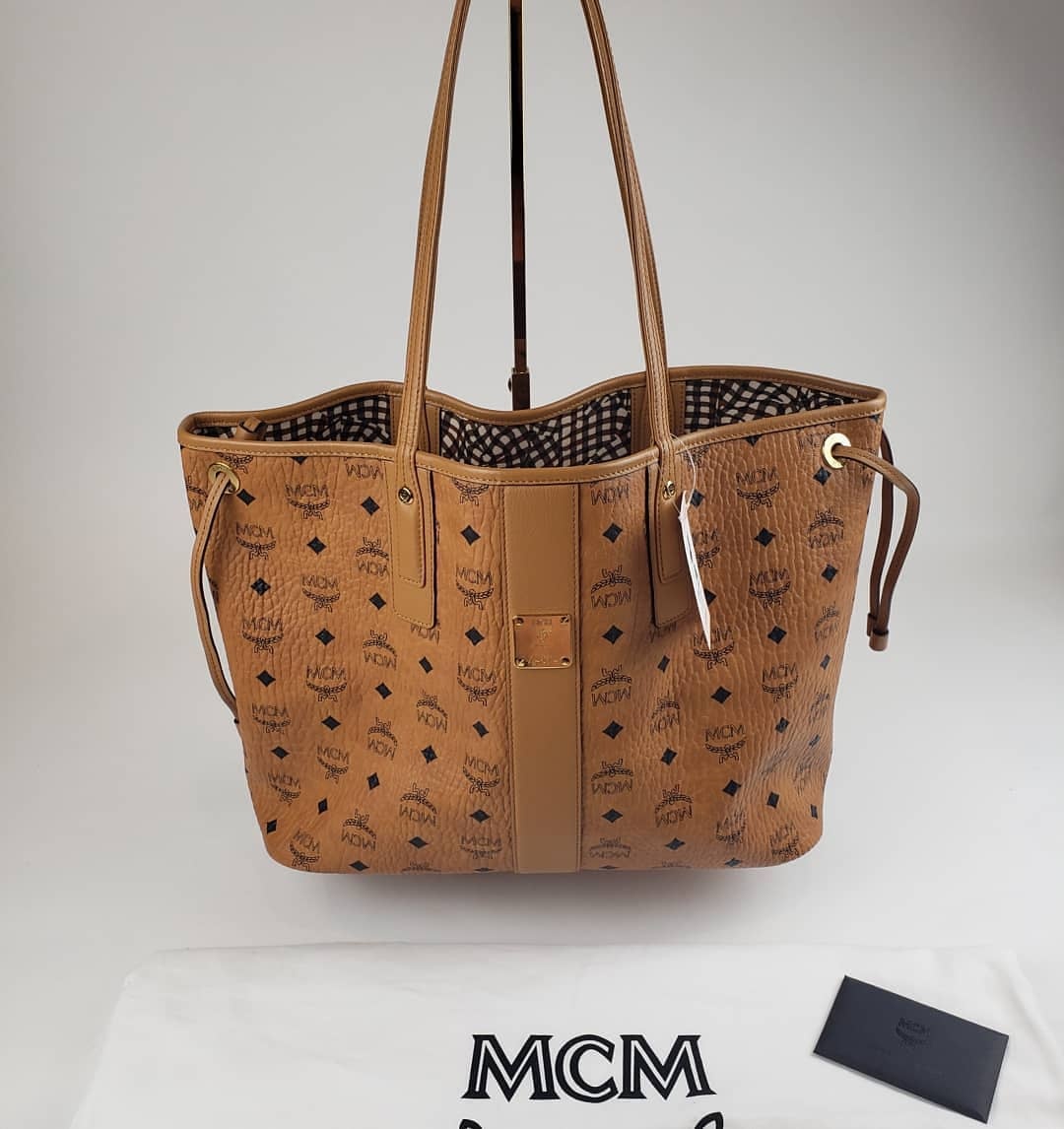 Mcm Large Liz Monogram-print Tote Bag In Brown