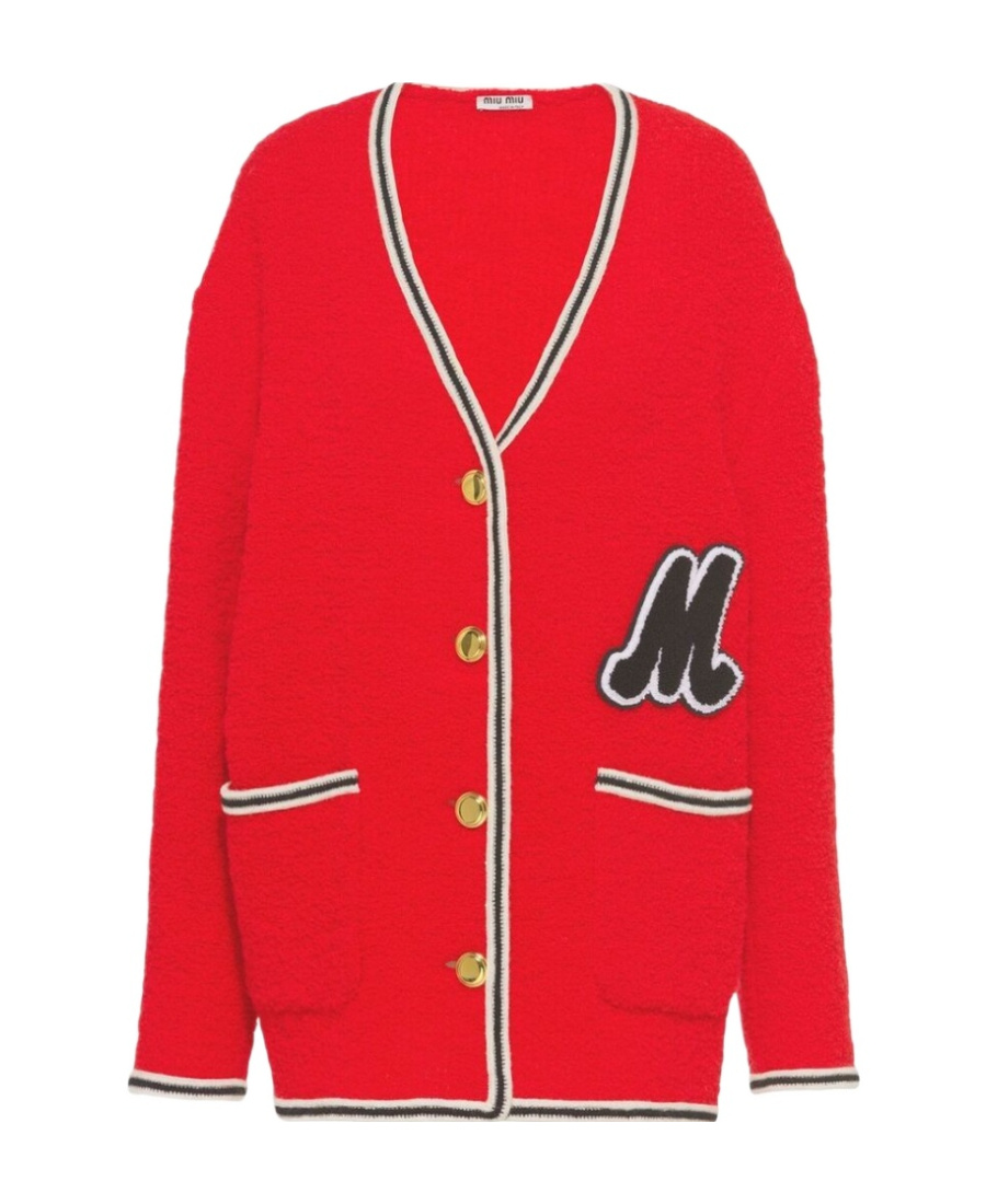 Miu Miu Bouclé Single-breasted Longline Cardigan In Red