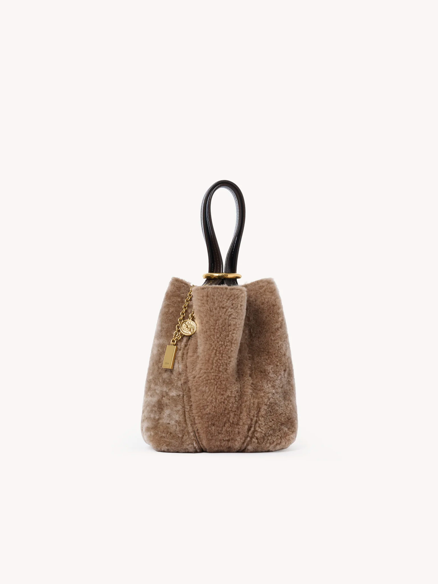 Chloé Small  Spin Tote Bag In Shearling In Gray