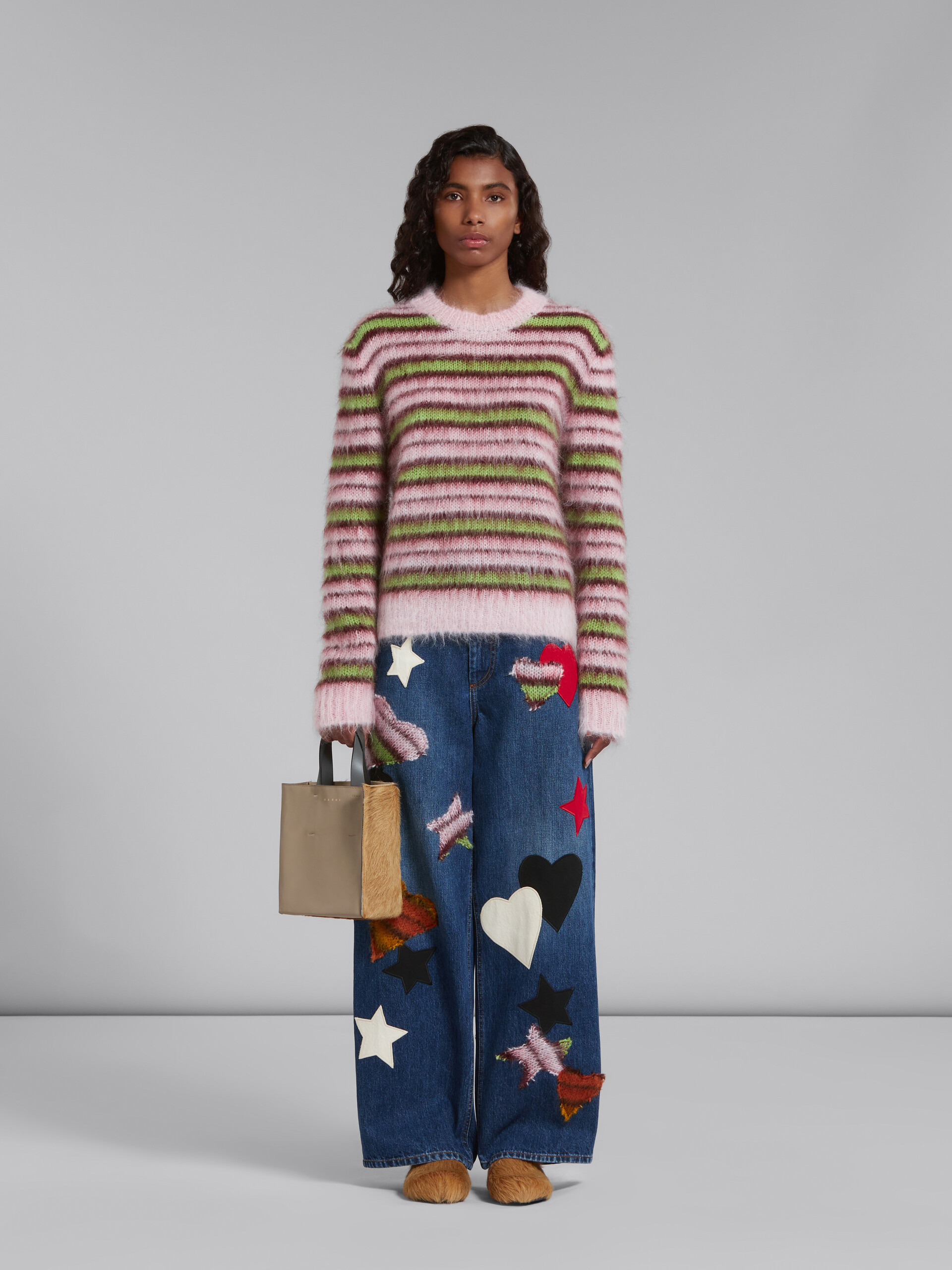 Marni Museo Colour-block Leather Tote Bag In Nude