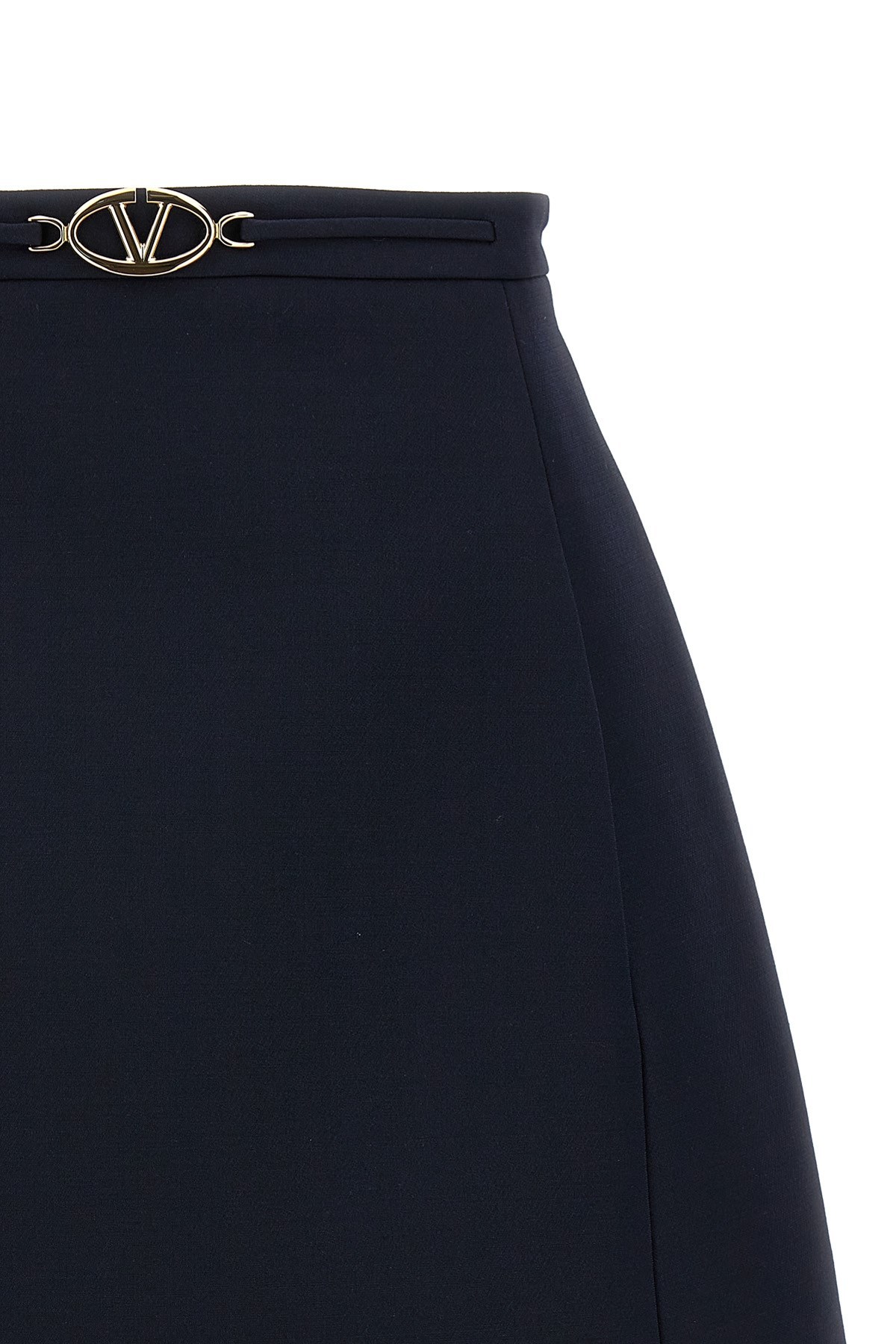 Valentino V Logo Belt Wool Mini Skirt In Black