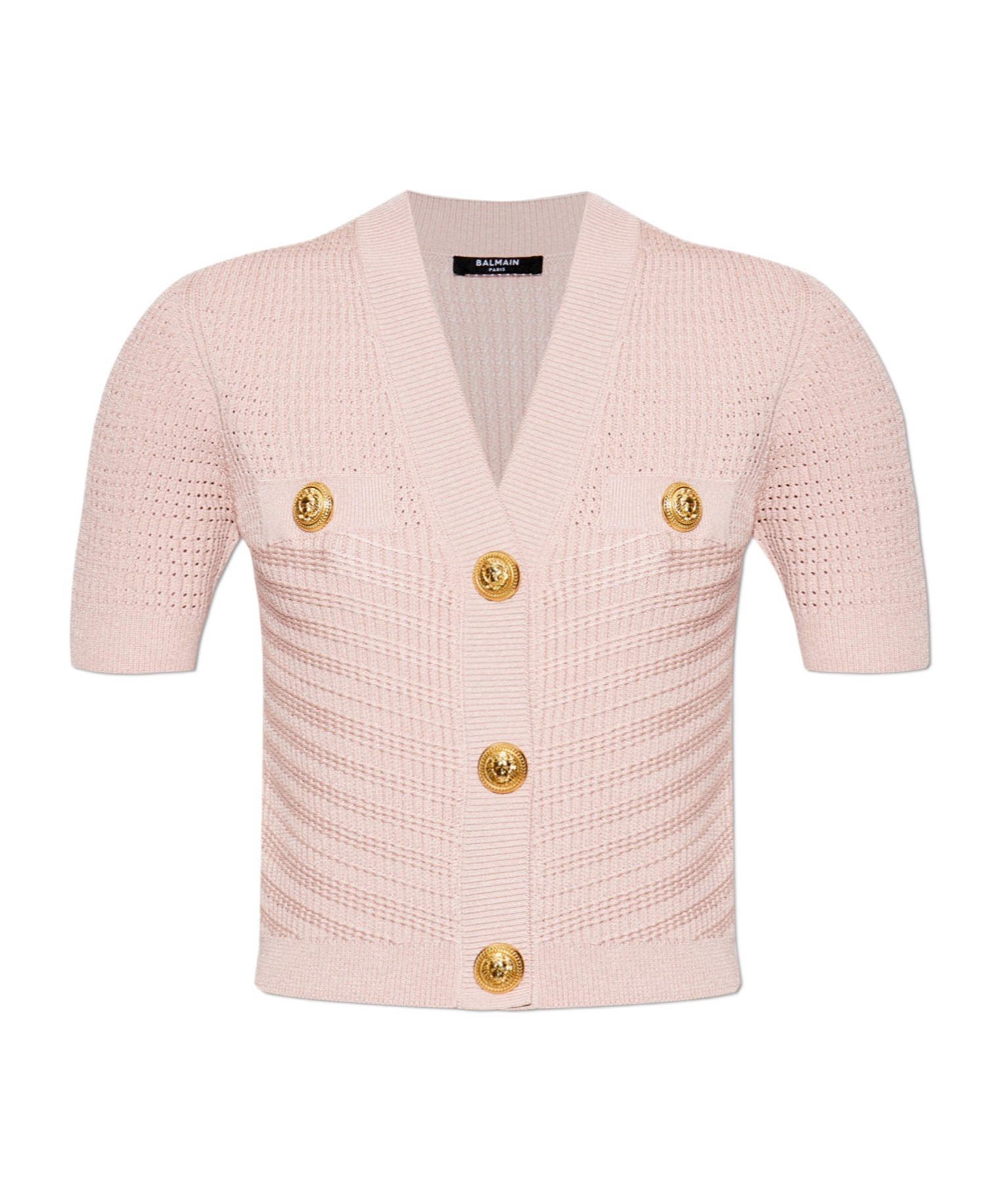 Balmain V-neck Buttoned Knit Top In Pink