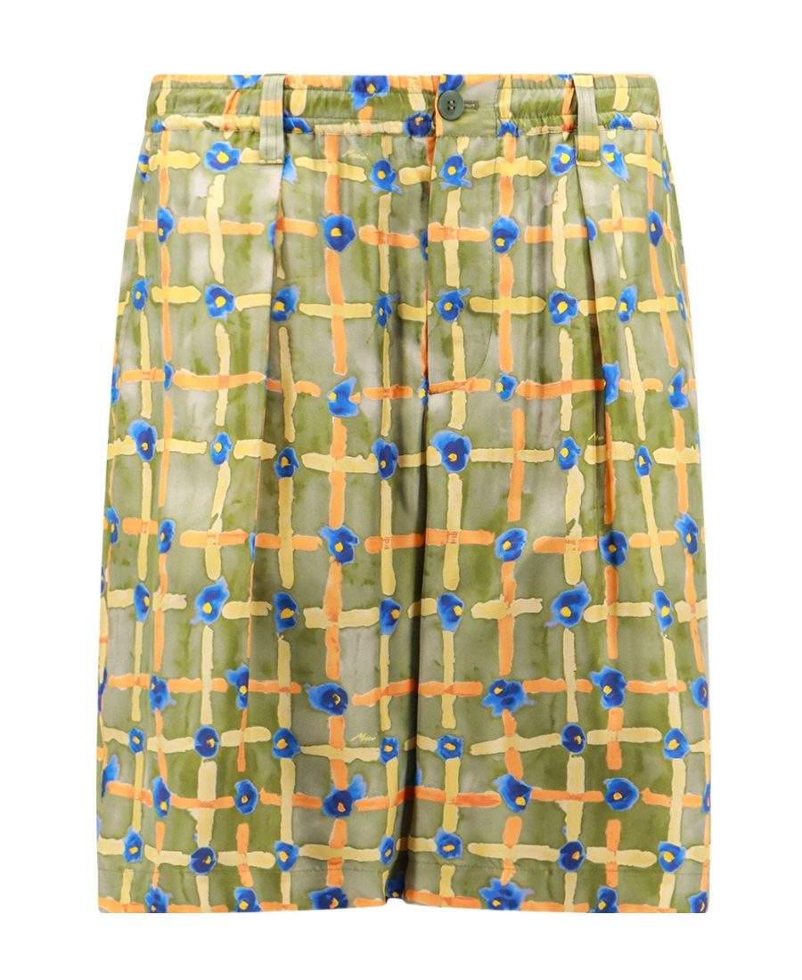 Marni Silk Saraband Shorts With Elastic Waistband In Blue