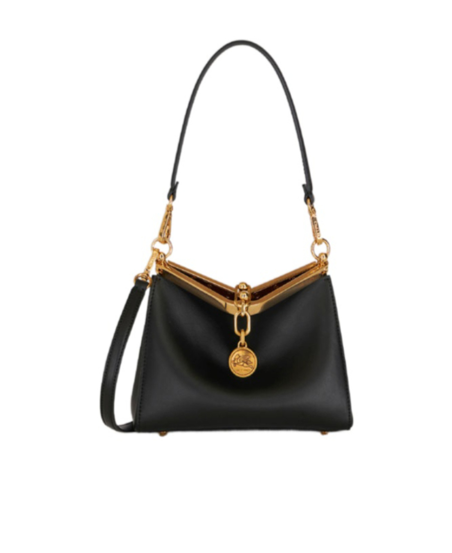 Etro Small Vela Leather Shoulder Bag In Black