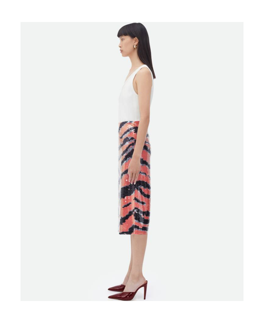 Bottega Veneta Multicolor Embellished Viscose Skirt In Nude