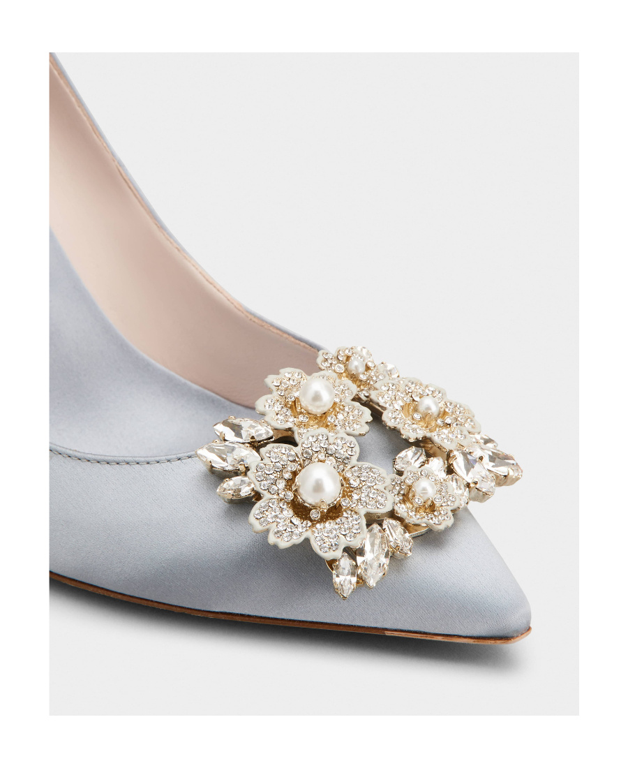 ROGER VIVIER RV BOUQUET STRASS PEARL BUCKLE PUMPS IN SATIN