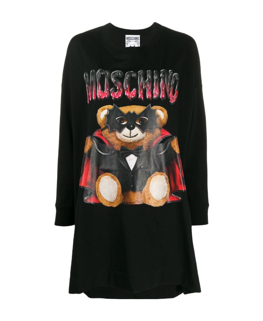 Moschino Bat Teddy Bear Print Dress In Black