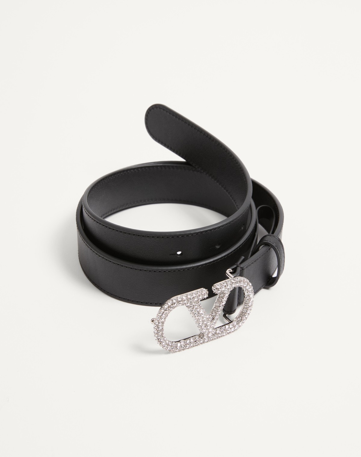 Valentino Garavani Vlogo Signature Belt In Shiny Calfskin With Crystals 30 Mm Woman Black 090 In Black