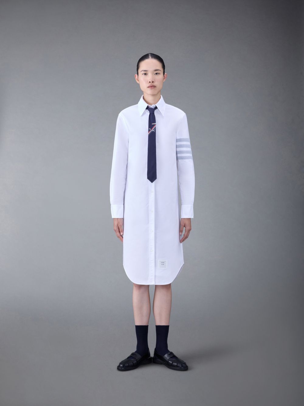 Thom Browne Striped Cotton Oxford Shirt Dress In White