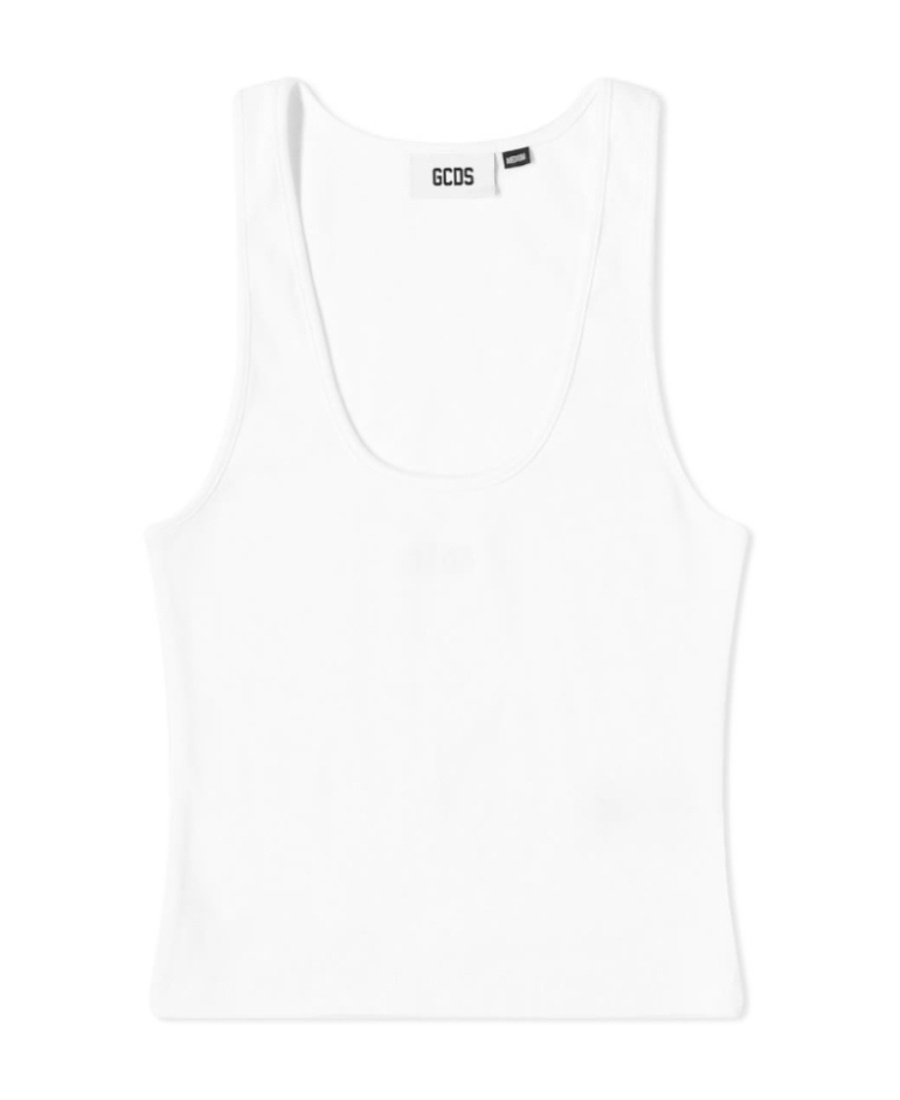 Gcds Sleeveless Jersey-knit Top In White