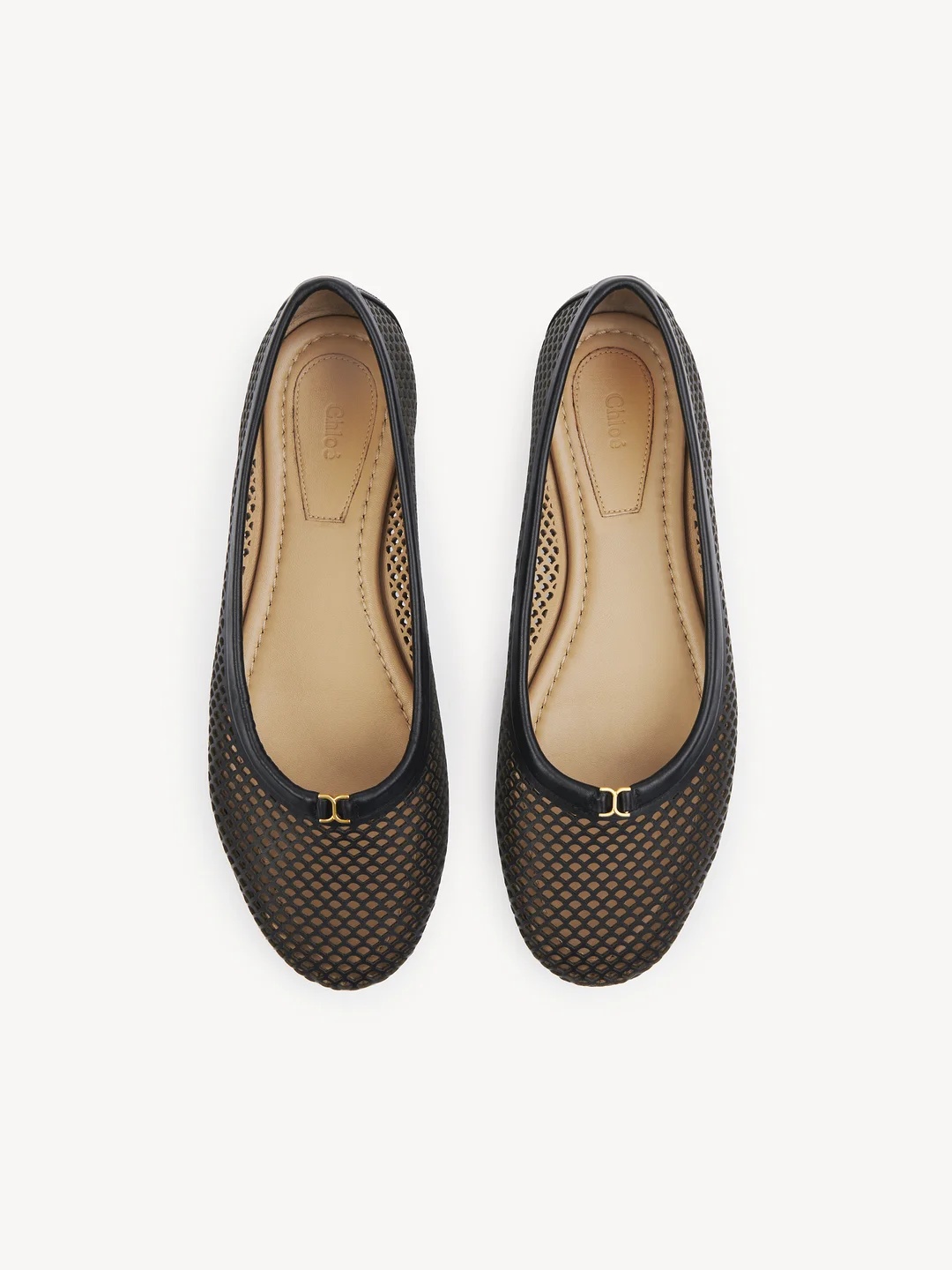 Chloé Marcie Leather Net Ballerina Flats In Black