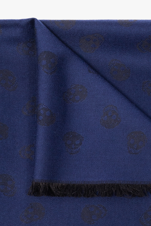 Alexander Mcqueen Skull-jacquard Fringed Scarf In Blue