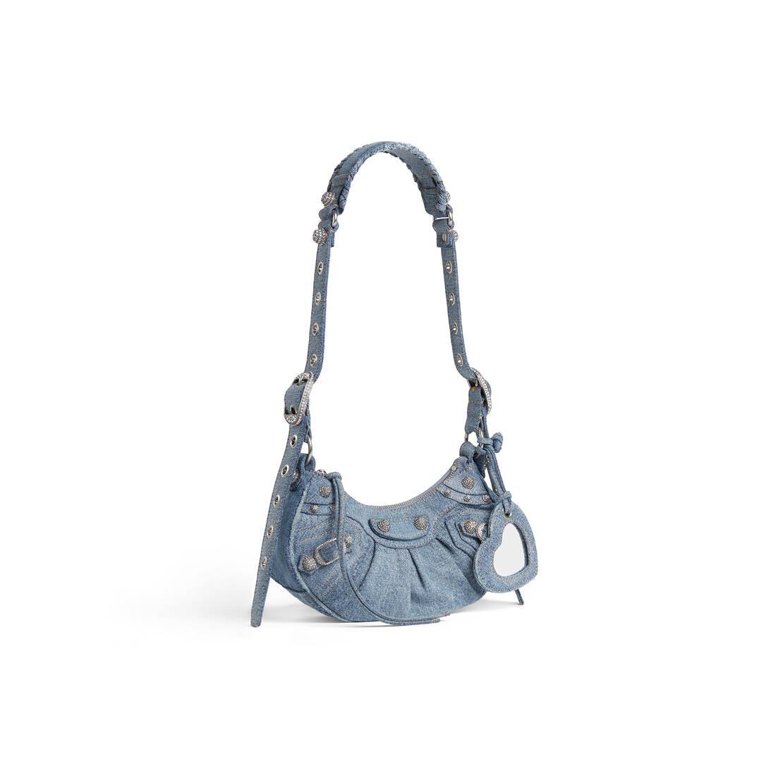 Balenciaga Green Leather Shoulder Handbag With Magnetic Closure And Metal Details In Blue