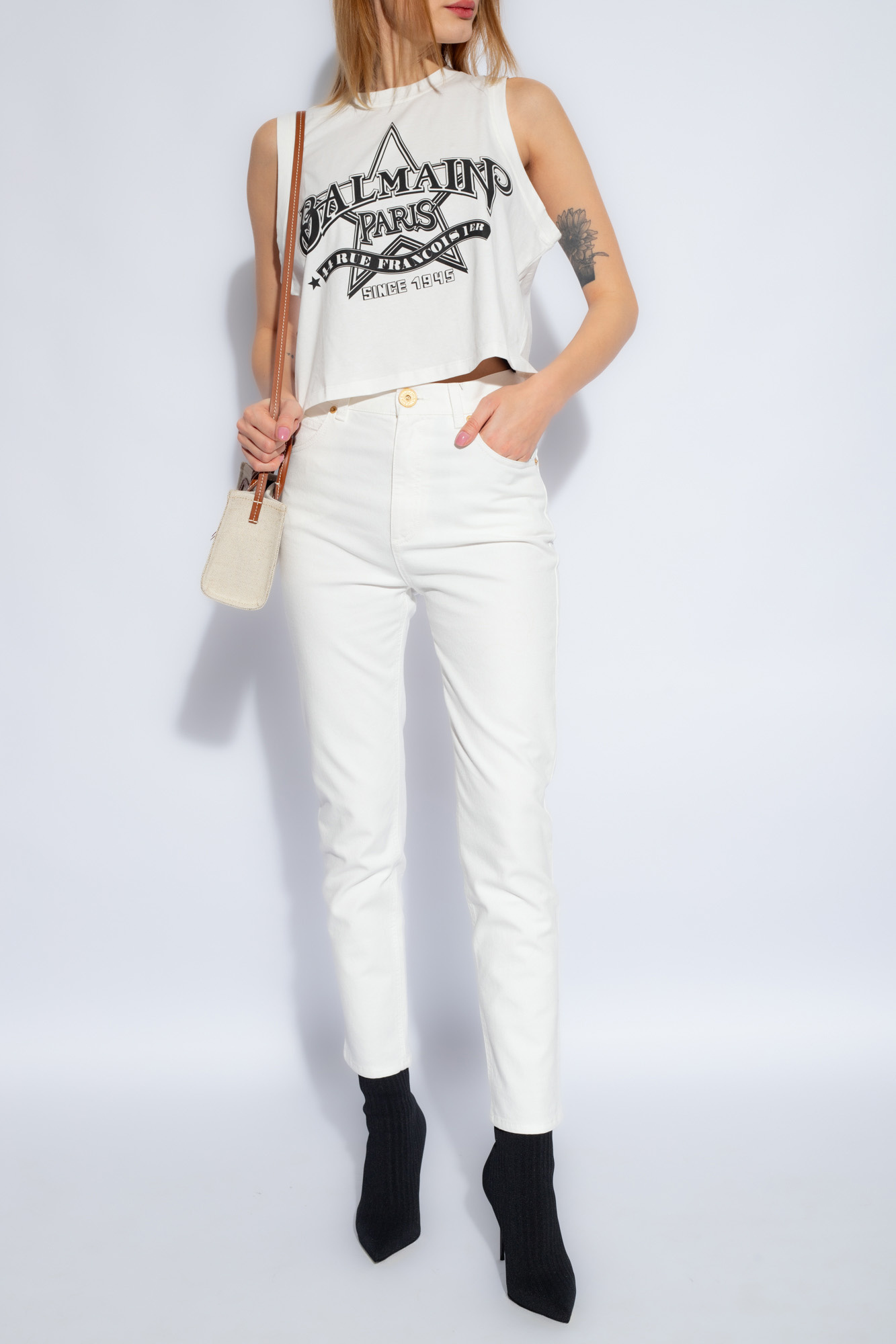 Balmain Logo Embroidered Tapered-leg Jeans In White