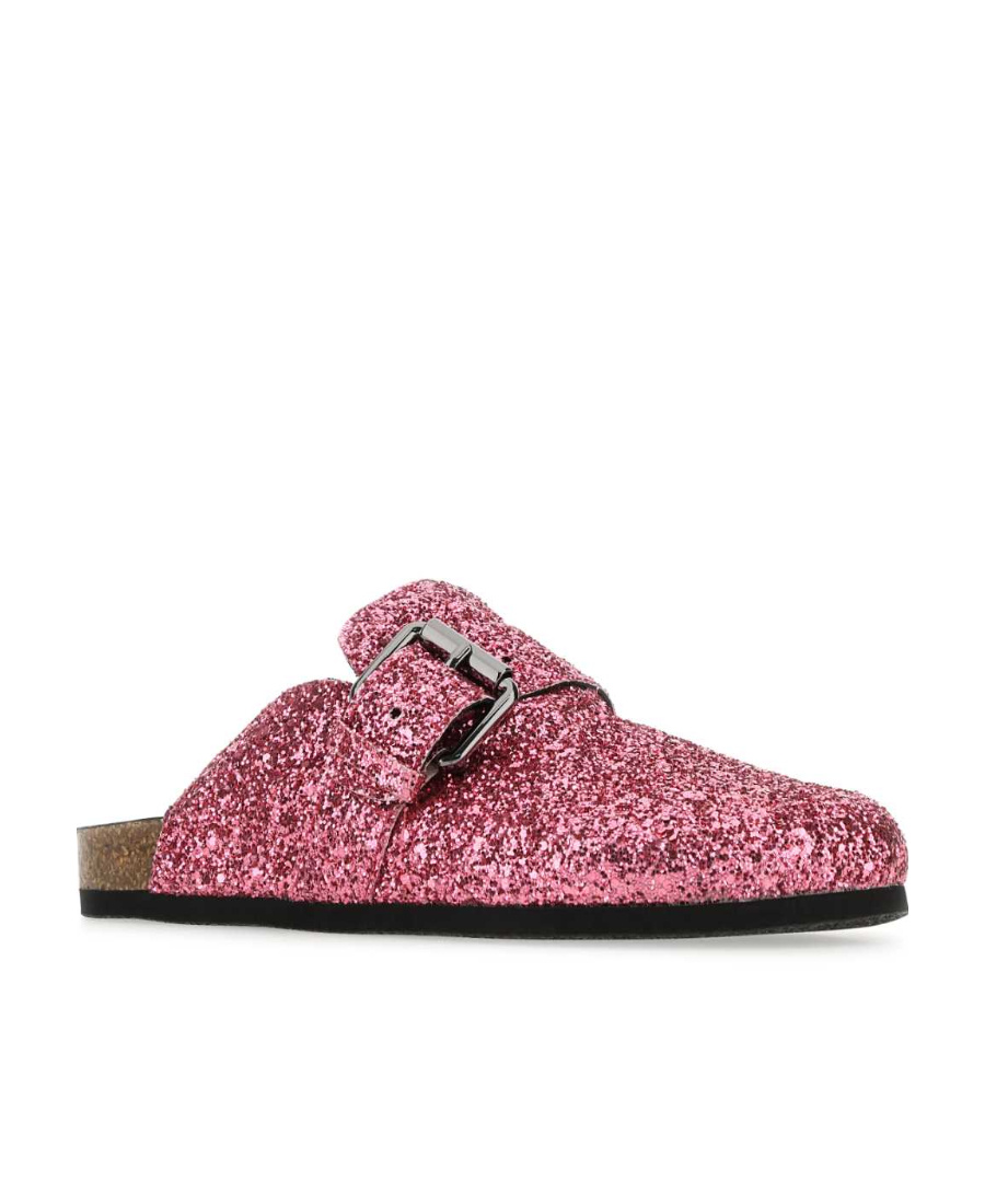 Philosophy Di Lorenzo Serafini Glitter Sandals Buckle Flat Sole In Pink