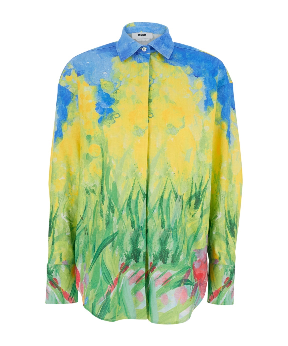 Msgm Multicolor Shirt With All-over Printed Floral Motif In Fabric Woman In Multi