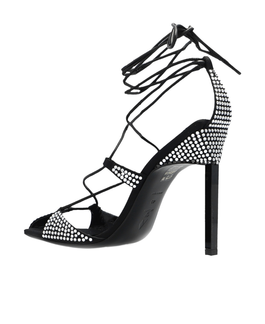 Attico Adele Sandals In Satin Fabric With Applied Strass In Black