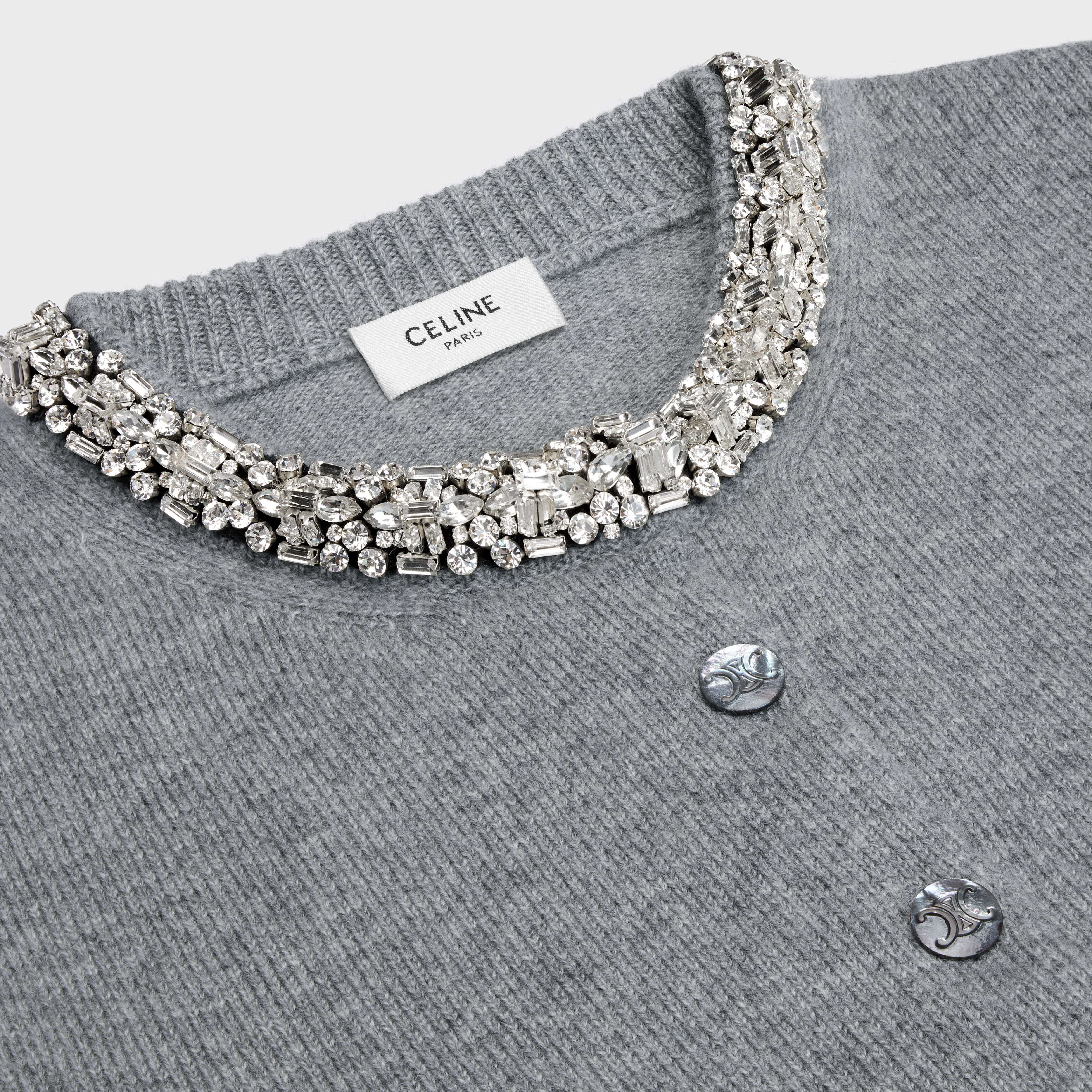 Celine Embroidered Cashmere Cardigan In Gray