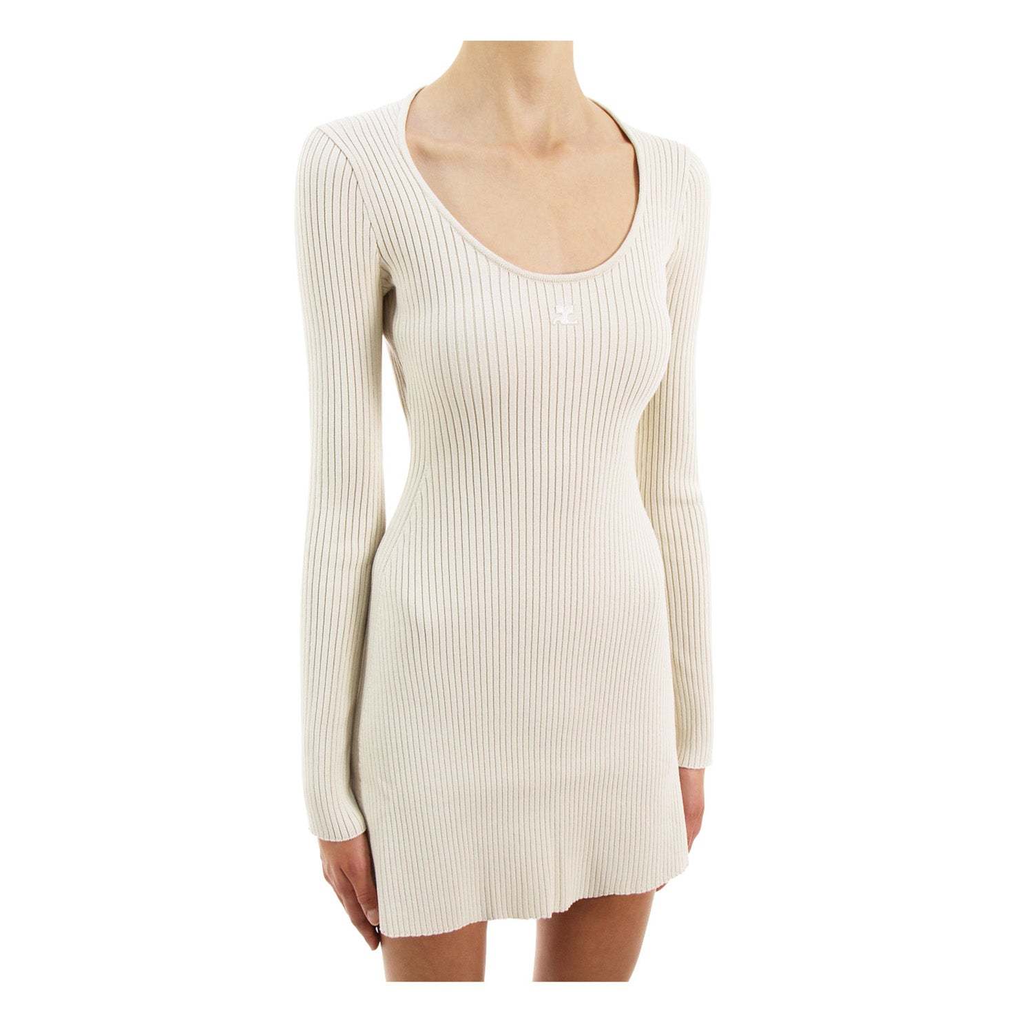 Shop Courrèges Logo-embroidered Rib Knit Dress In White
