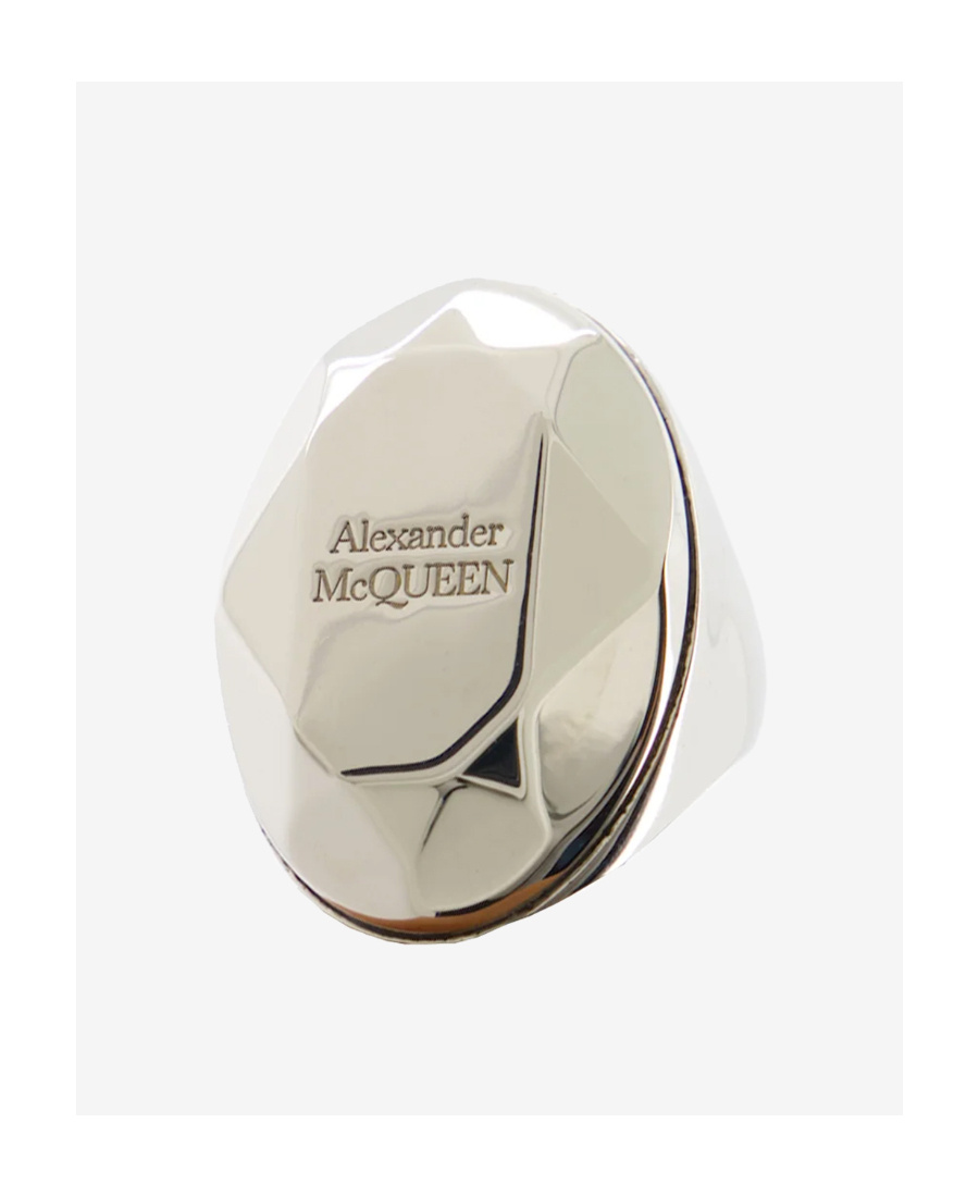 Alexander Mcqueen Logo Engraved Ring In White
