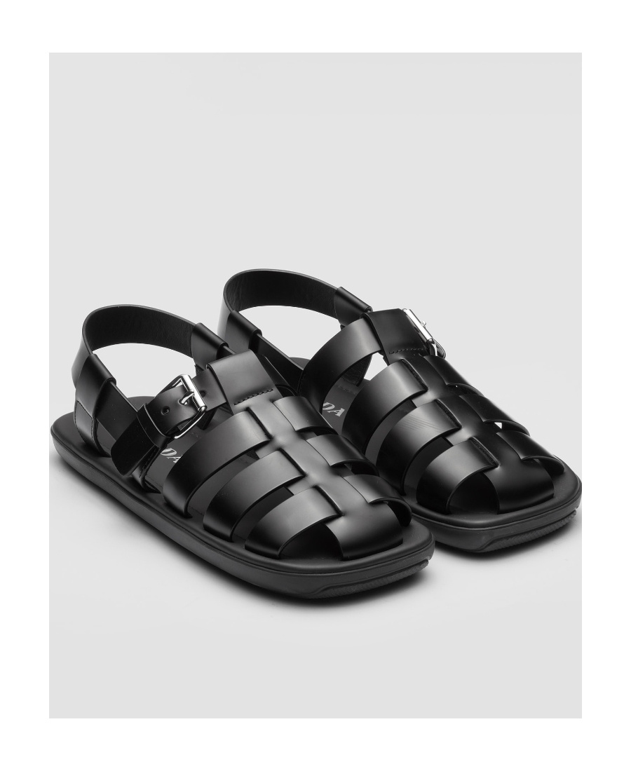 Shop Prada Brushed Leather Sandals In Black