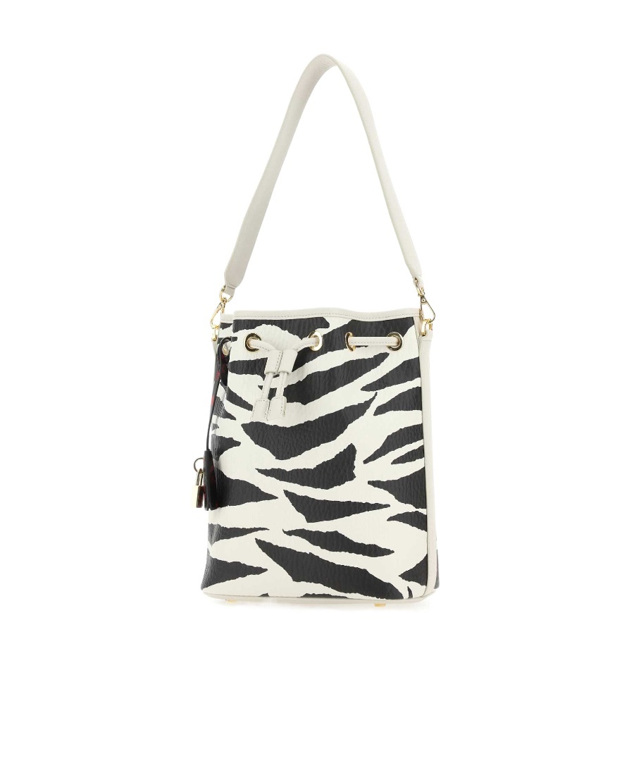 Mcm Leather Abstract-print Bucket Bag In White