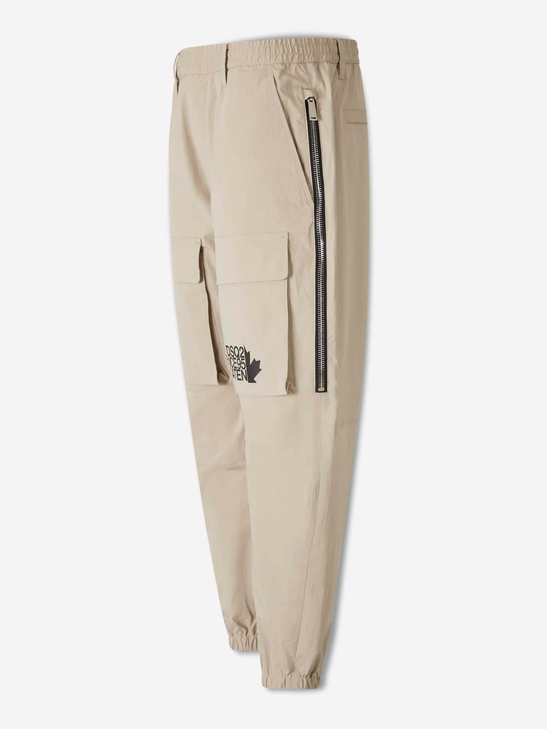 Dsquared2 Logo Printed Tapered-leg Trousers In Neutral
