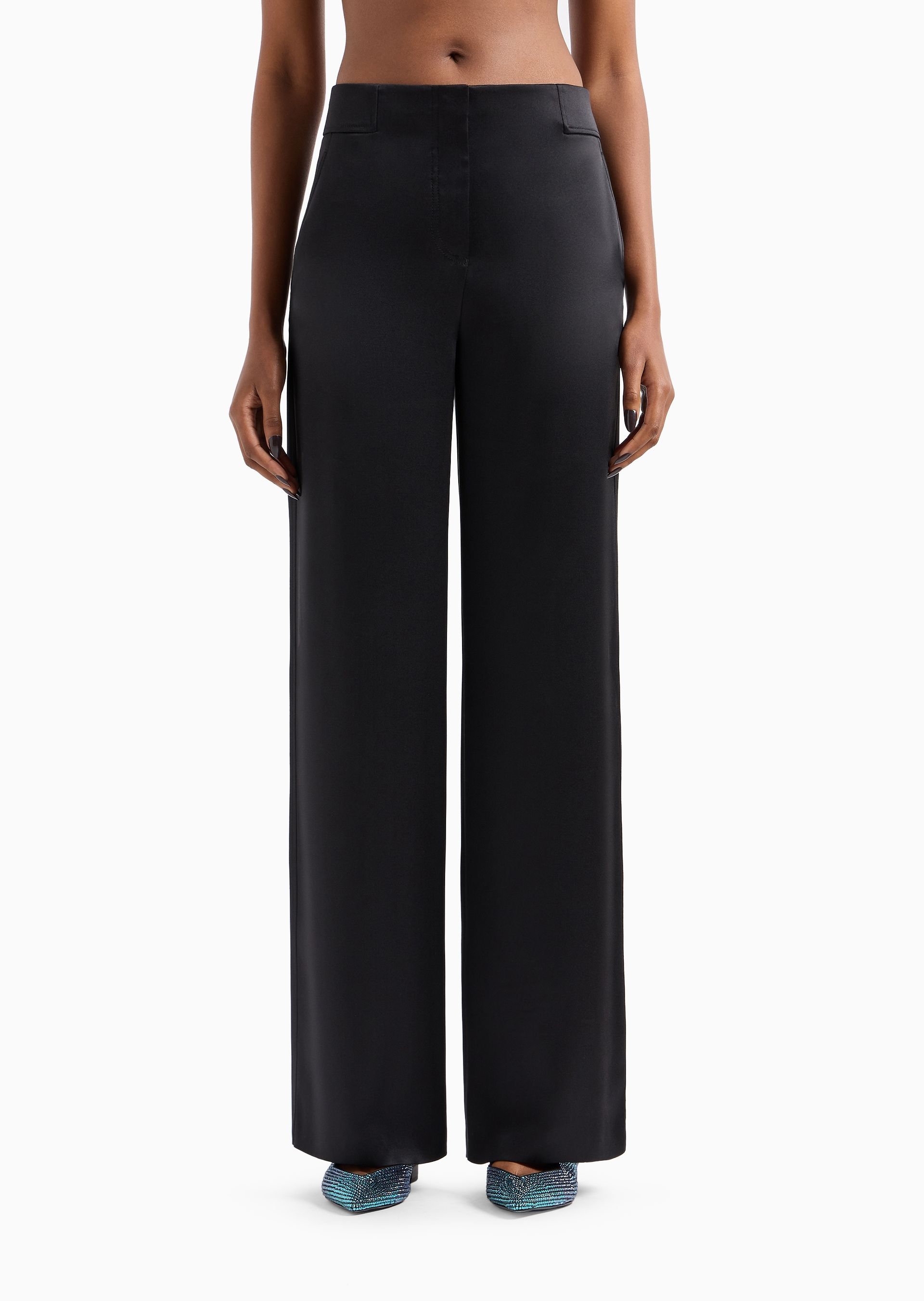 Giorgio Armani Wide-leg Silk Trousers In Black