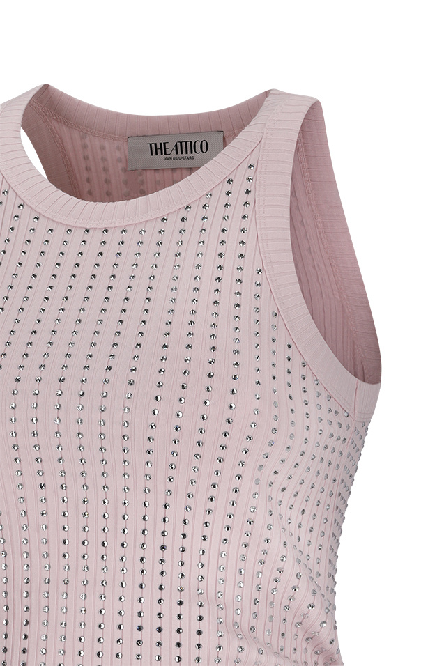 Attico Womens Pink Crystal-embellished Ribbed Cotton Tank Top In Pink