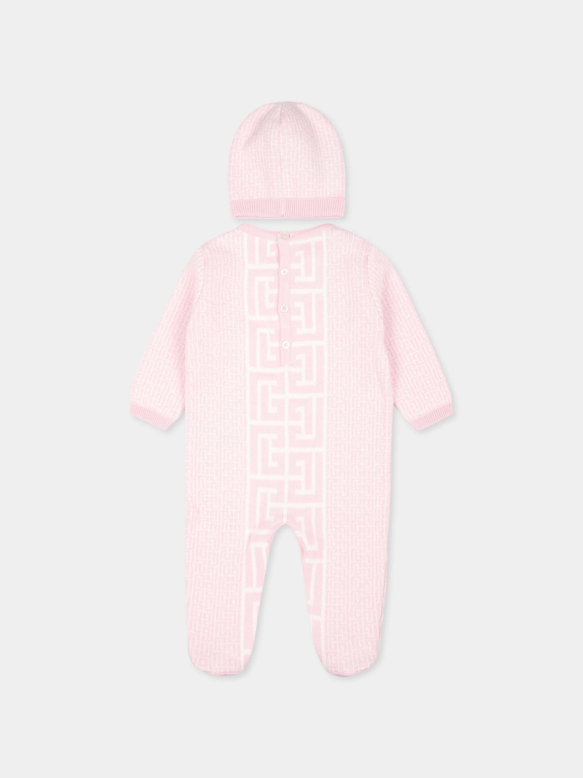 Balmain Geometric Pattern Jumpsuit And Hat Two-piece In Pink