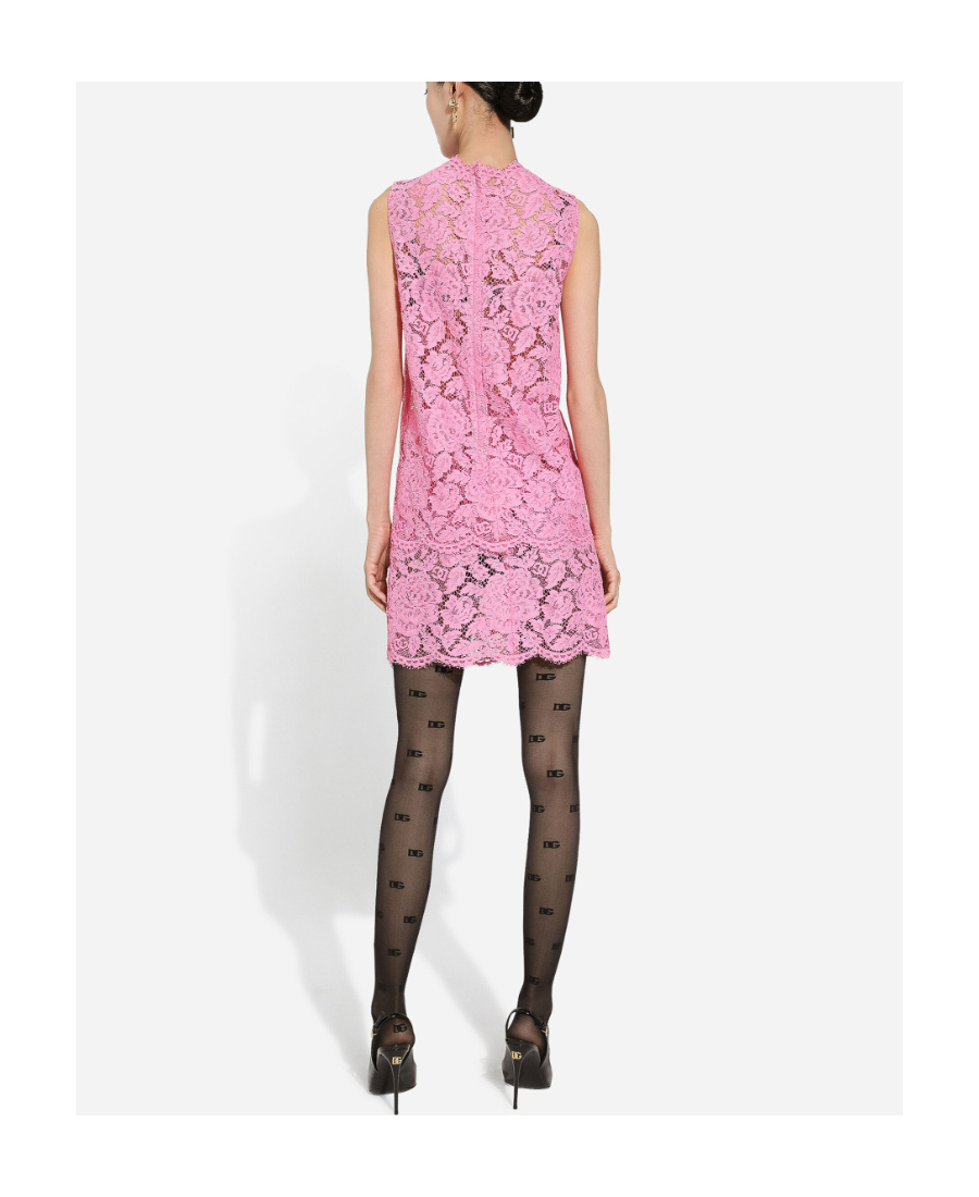 Dolce & Gabbana Branded Floral Cordonetto Lace Miniskirt In Pink