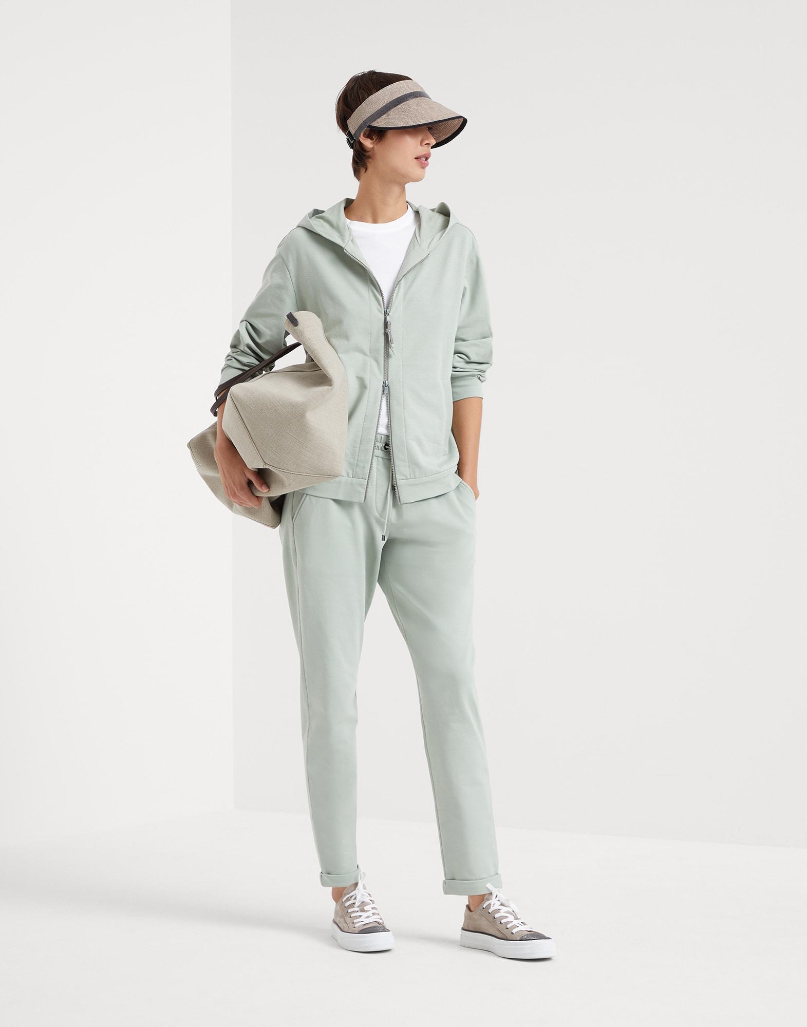 Brunello Cucinelli Lightweight French Terry Zip-up Hoodie In Green