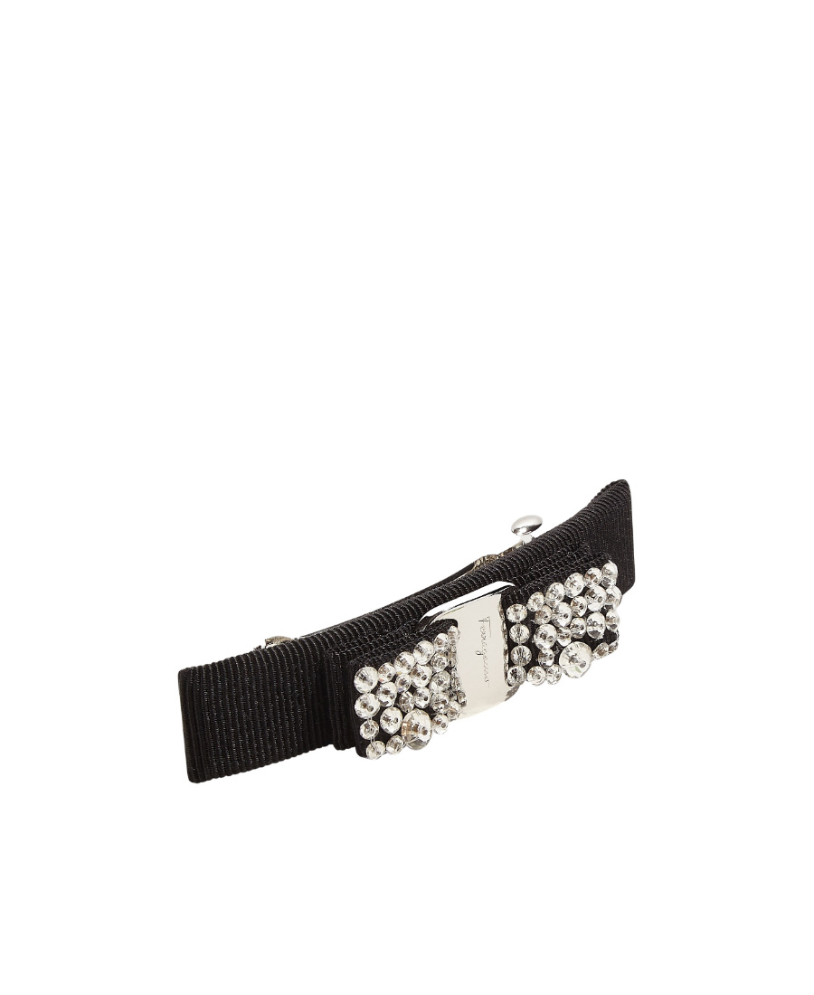 Ferragamo Crystal Embellished Rectangular Hair Clip In Black