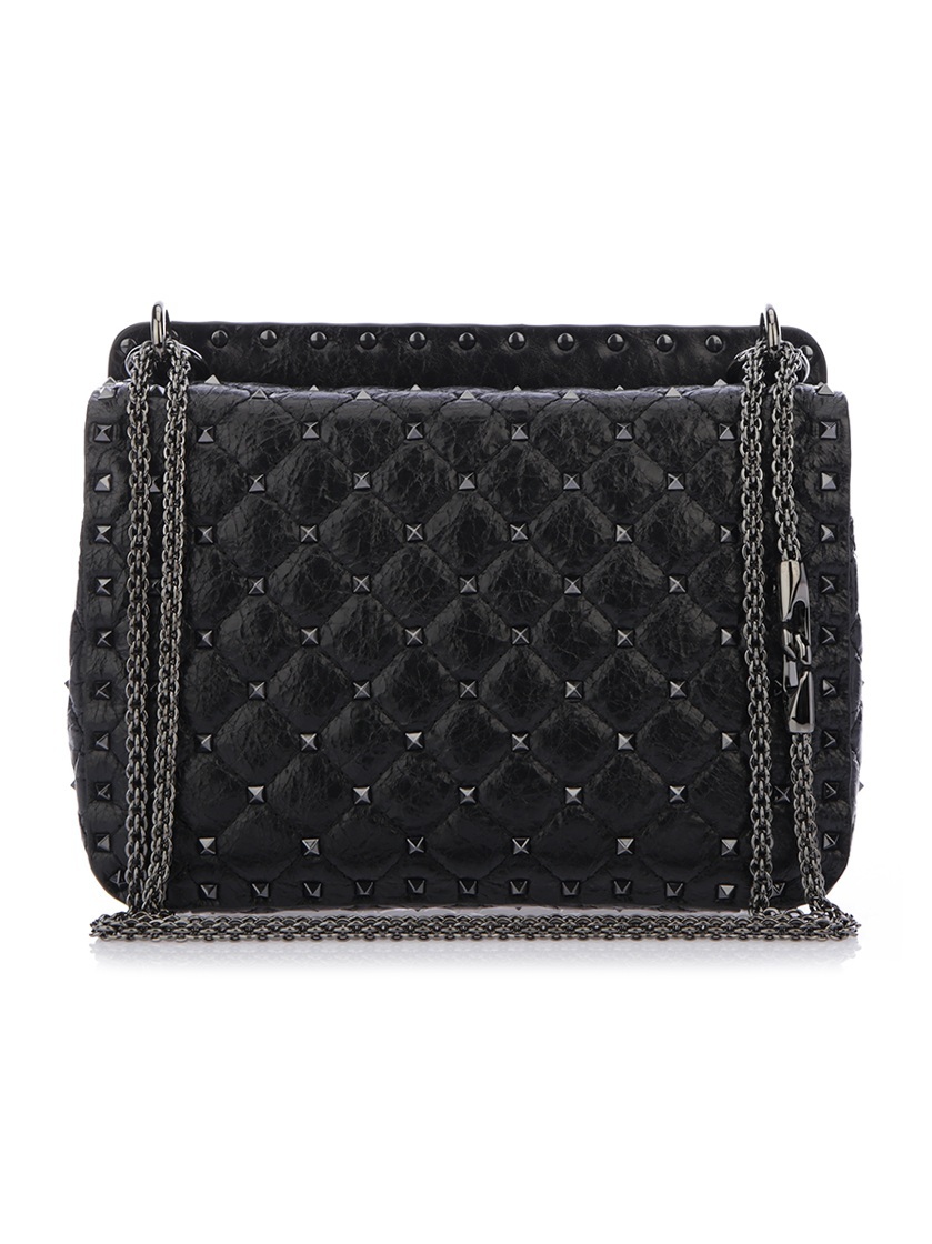 Valentino Rockstud Spike Lambskin Shoulder Bag In Black