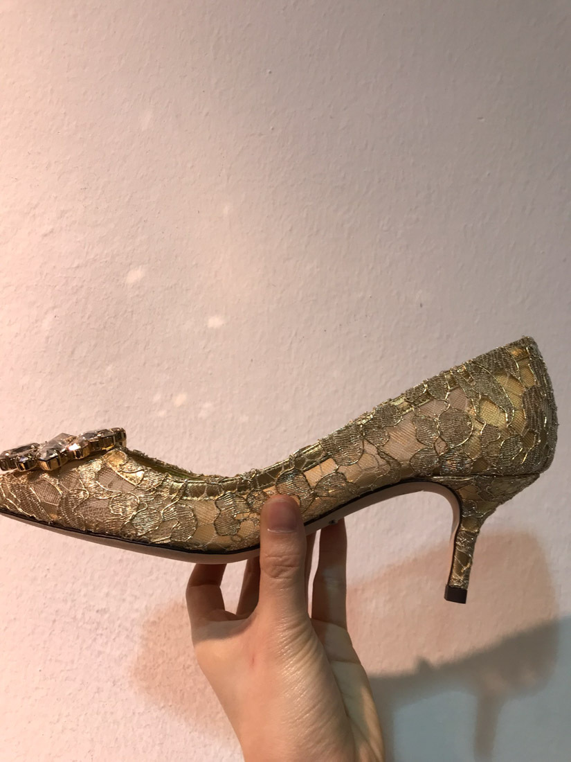 Dolce & Gabbana Lace Rainbow Pumps With Brooch Detailing Shoes In Nude