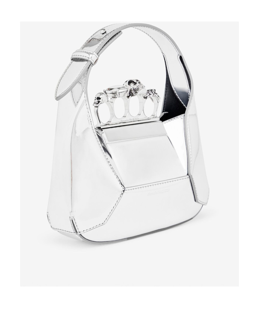 Alexander Mcqueen Mini Jewel Skull Metallic Top-handle Bag In White