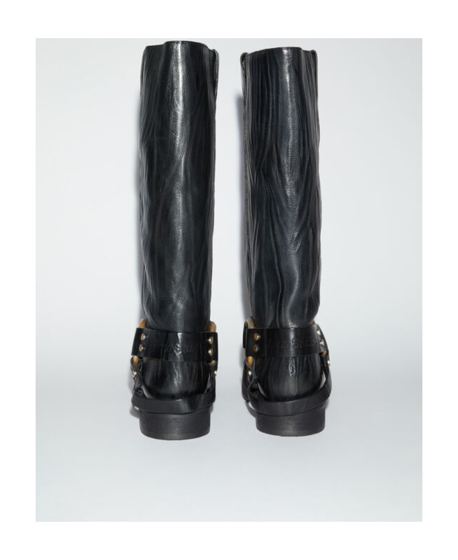 Acne Studios Leather Buckle Boots In Gray